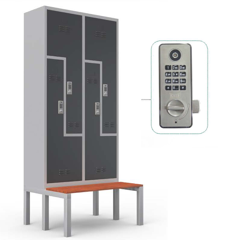 4'lü Oturmalı Soyunma Dolabı - Elektronik Kilitli